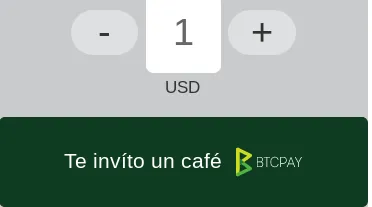 Ejemplo de botón de donaciones de BTCPay Server: selector de cantidad en USD y botón «Te invito un café»